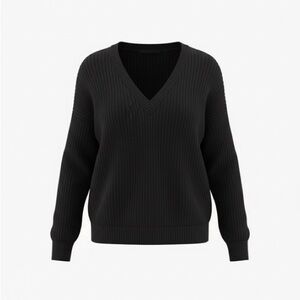 Zara Black Chunky Knit V-Neck Sweater – Size M
